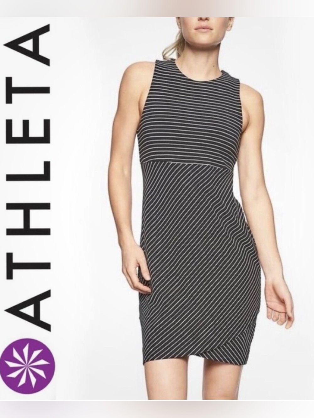 Athleta Black and White Striped Sleeveless Mini Dress